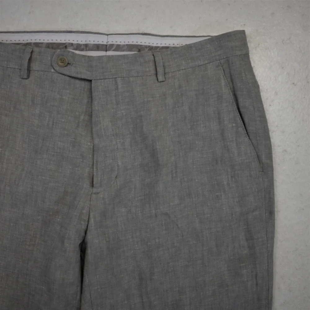 Joseph Abboud 32x30 Gray 100% Linen Flat Front Classic Straight Dress Mens Pants